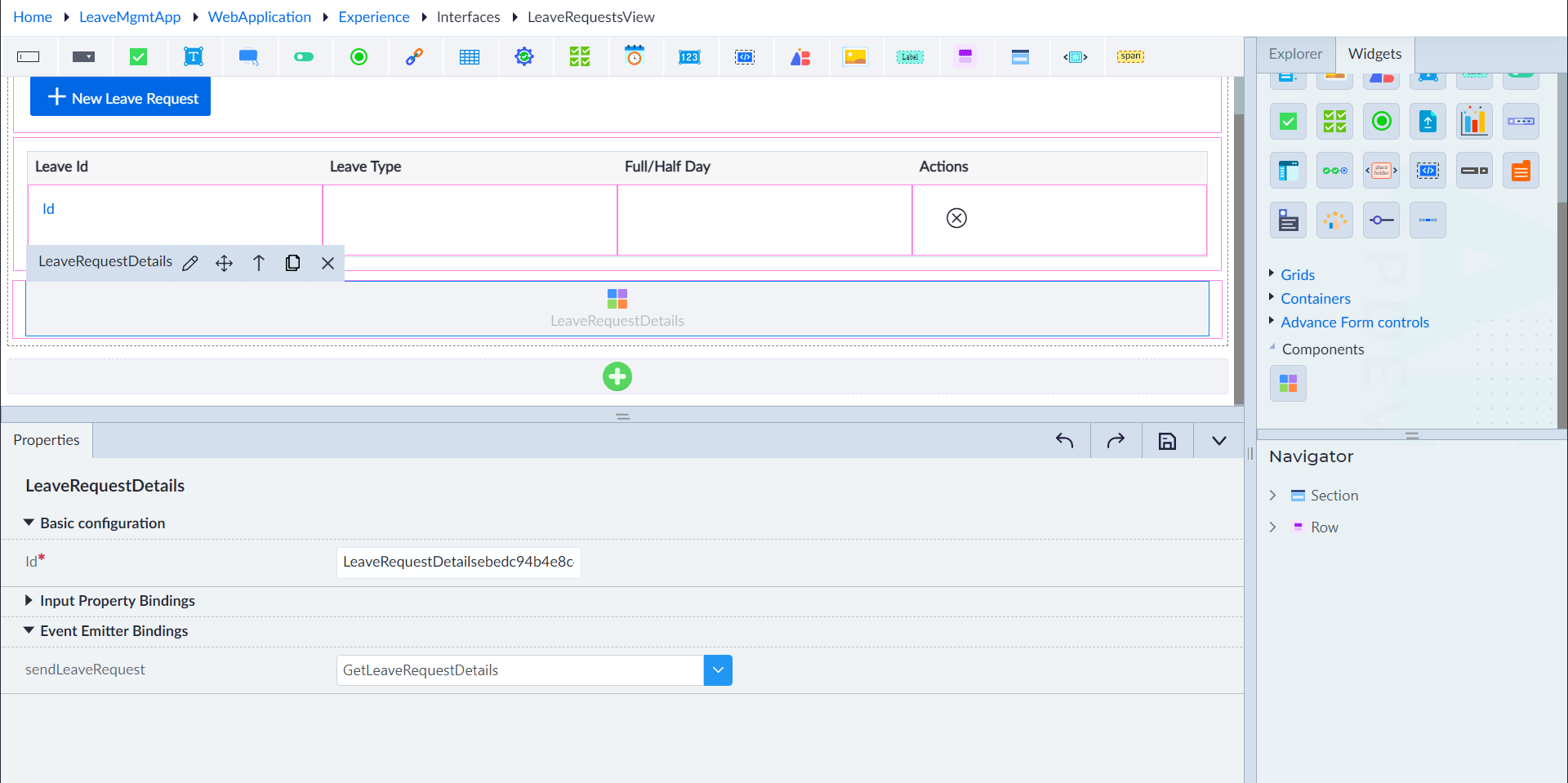 Configure LeaveRequestDetails component