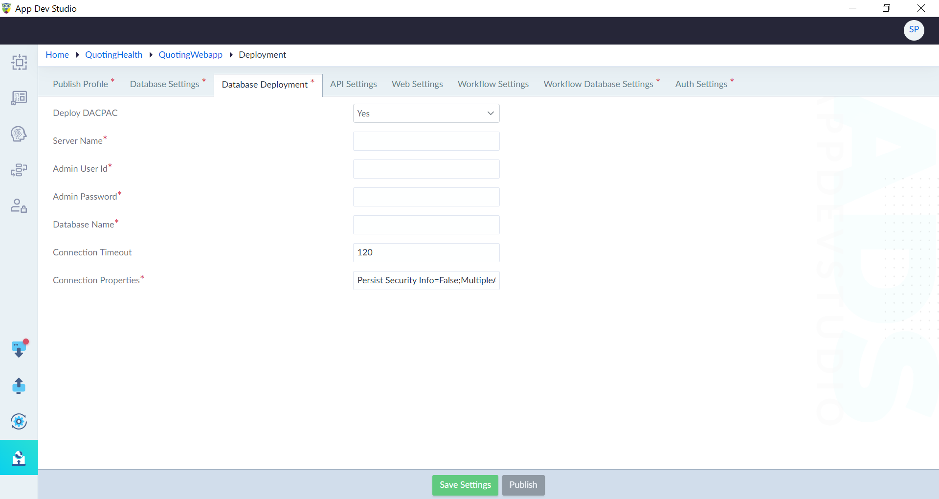 Database Deployment Settings
