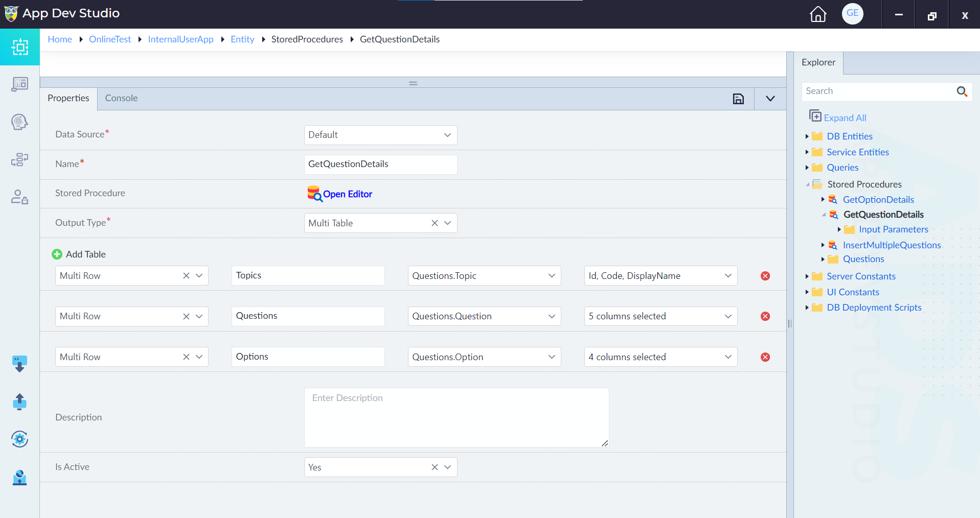 Stored procedure configuration step 1
