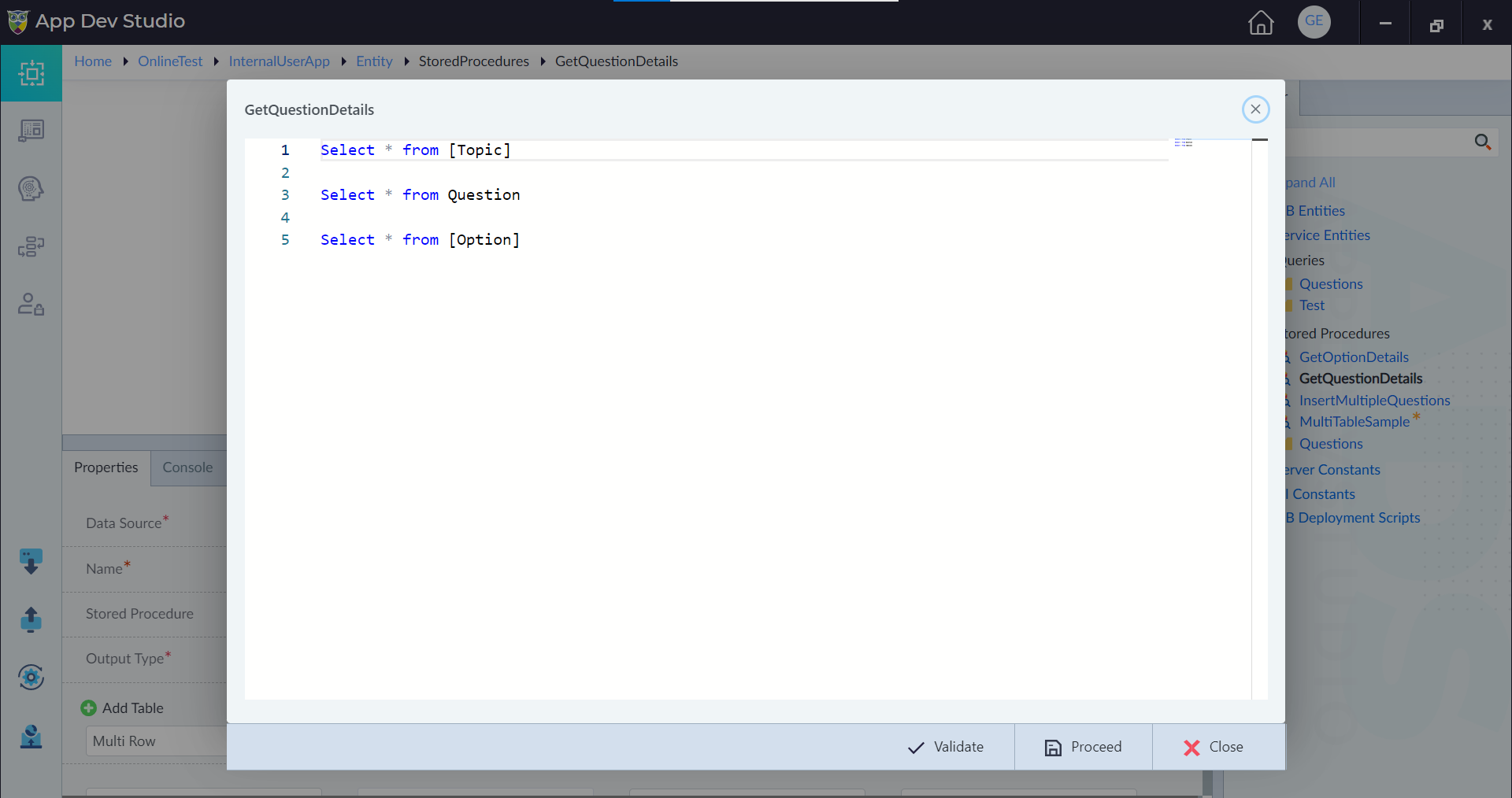 Stored procedure configuration step 2
