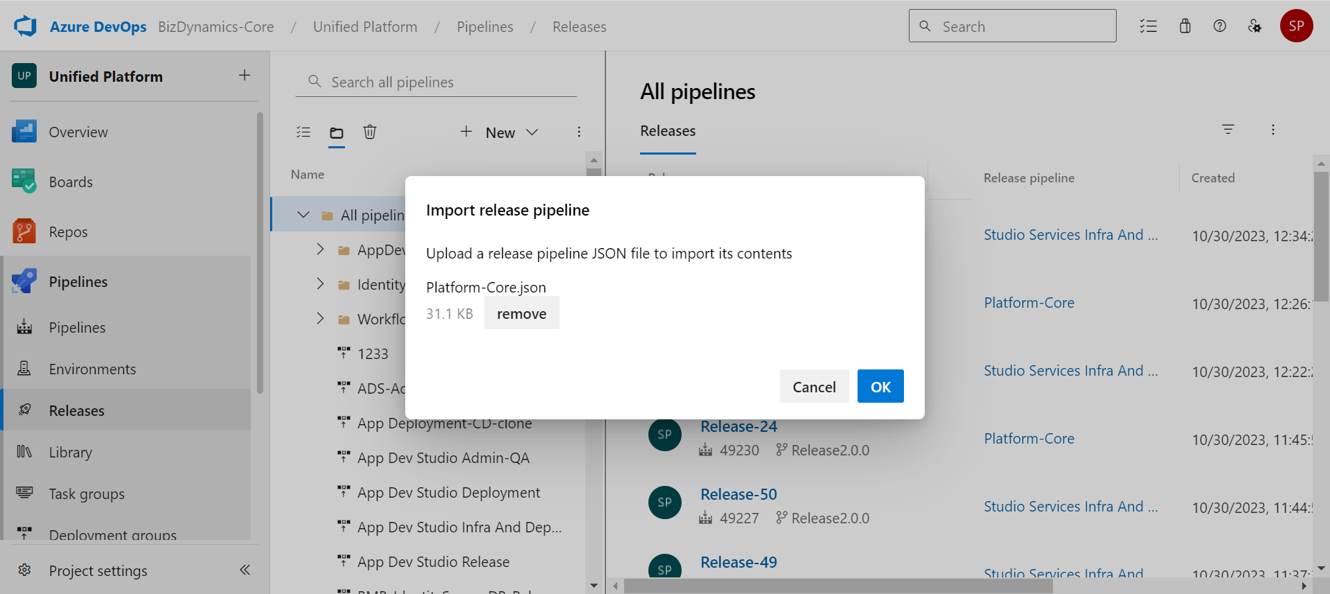 Import Release Pipeline - Browse