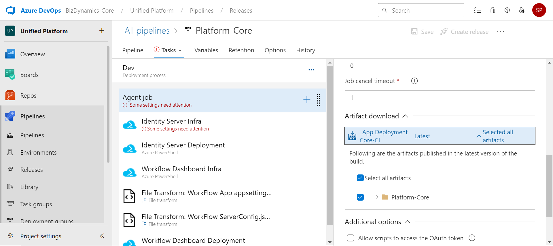 Edit Tasks - Azure Subscription