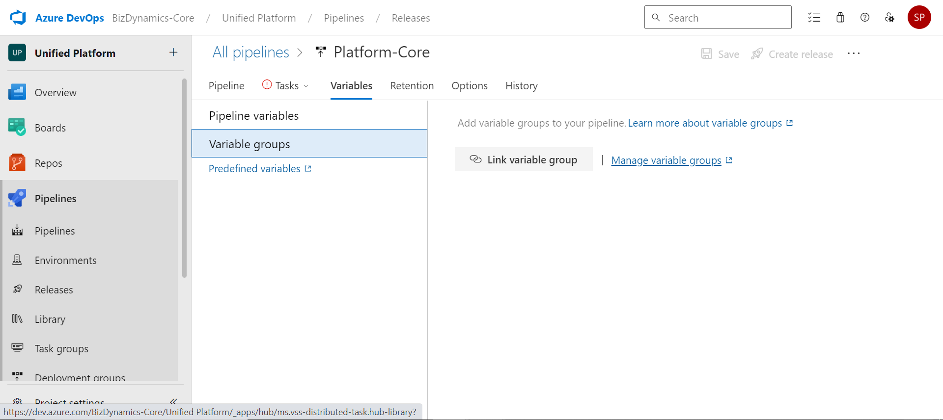 Variable Groups - Manage