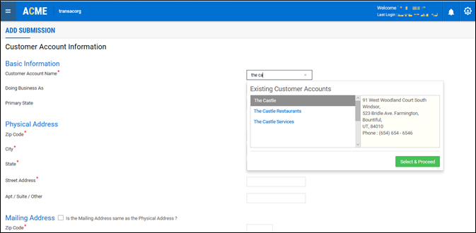 Customer Account Info